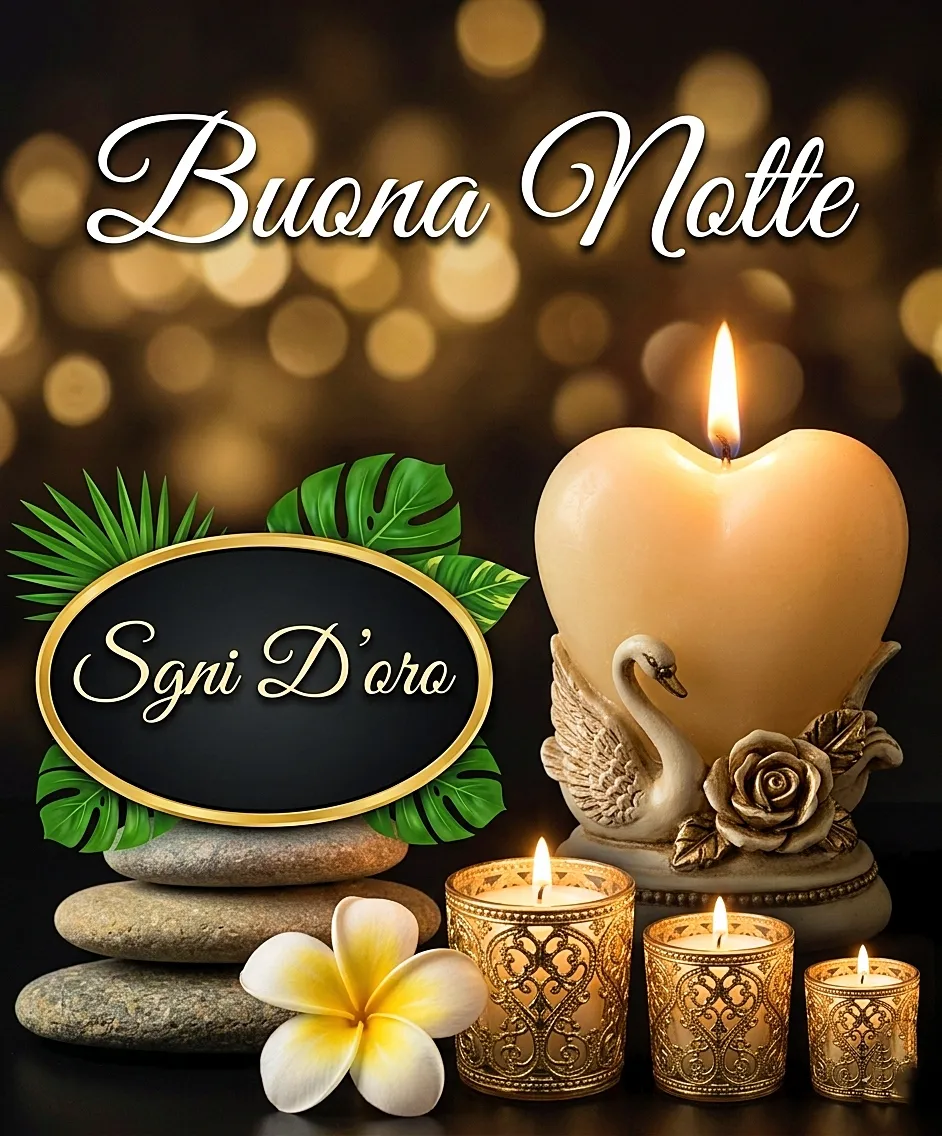 Una candela a forma di cuore retta da un cigno in ceramica accanto a pietre zen e alla targa Sogni D'oro
